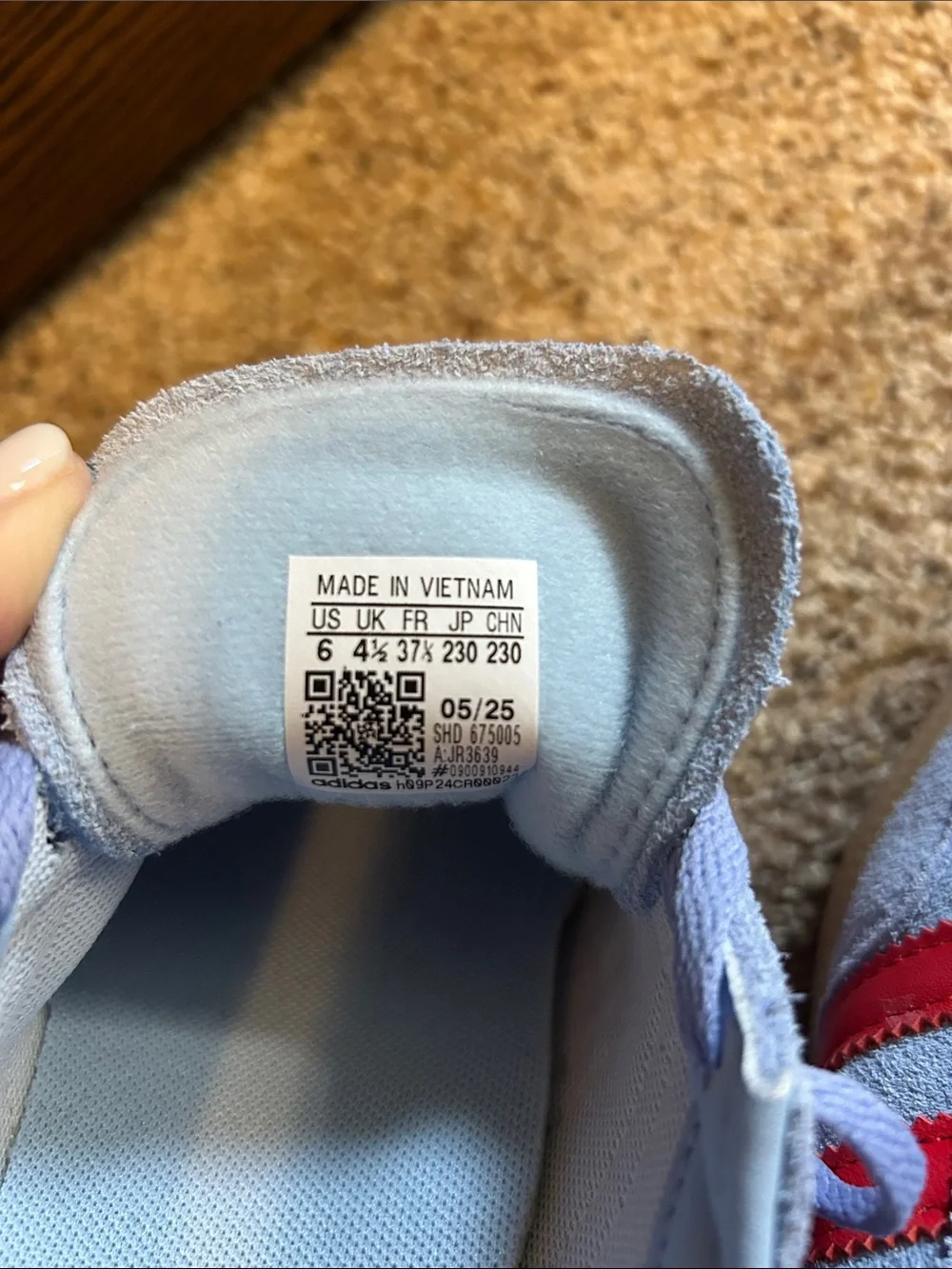 adidas Light Blue Suede Sneakers with Red Stripes